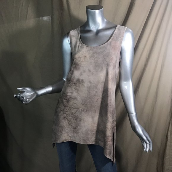 AB Studio Women's Small Sleeveless Tunic Tan Top Blouse Asymmetrical Scoop Soft - Picture 15 of 15